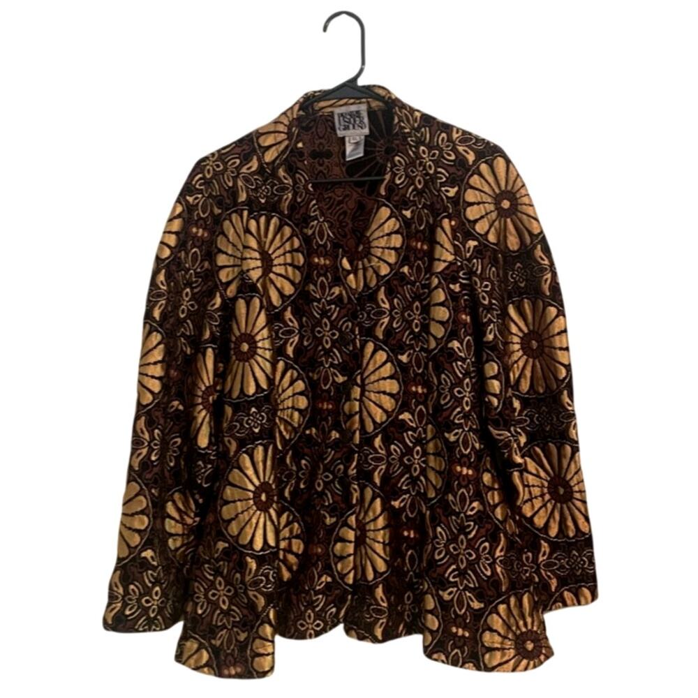 Prairie Underground Brown Floral Print Gold Jacket USA Art to Wear Boho Retro-XL